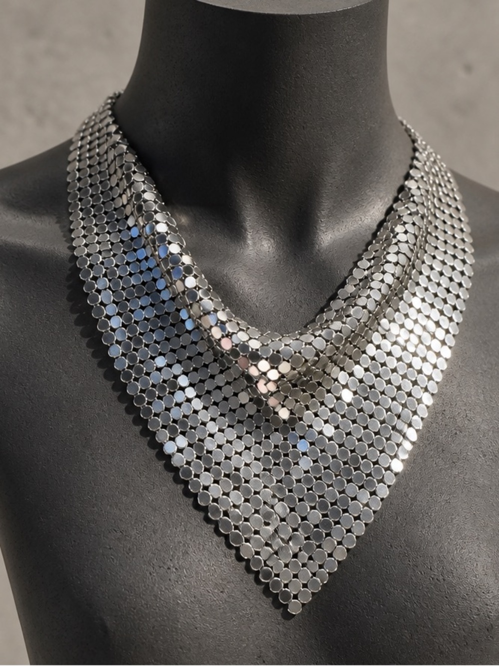 Vintage metal mesh cowl bib necklace